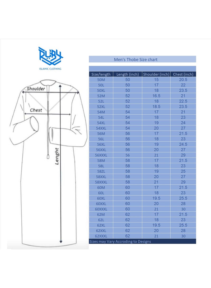 RUBY ISLAMIC CLOTHING Classic White Emirati Thobe kandura for Men with Intricate Embroidery Men's kandura Kaftan Round Neck Long Sleeve Saudi Arabian Muslin Robe - Image 5